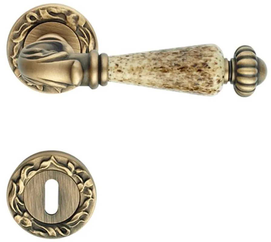 Casa Padrino set di maniglia per porte barocco ottone patinato 14,2 x H. 5,3 cm - Set di Maniglia per Porta in Stile Barocco con Preziosa Porcellana Aktuell