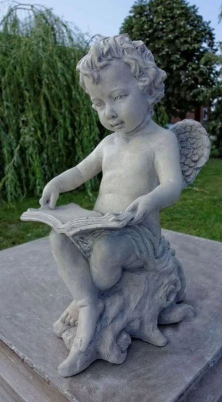 Casa Padrino Art Nouveau Scultura Angelo con Libro Grigio 18 x H. 40 cm - Deco Garden Figurine Sofort Bestellen