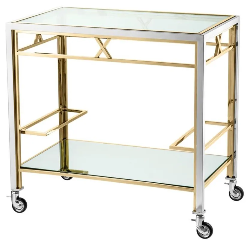 Wochenendangebot Casa Padrino carrello da portata di lusso argento / oro 80 x 48 x H. 76,5 cm - Hotel Ristorante Gastronomia Accessori