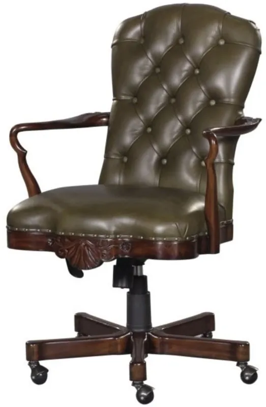 Wochenendangebot Casa Padrino sedia da ufficio in vera pelle di lusso marrone / verde 63 x 68 x H. 102 cm - Sedia Girevole di Lusso
