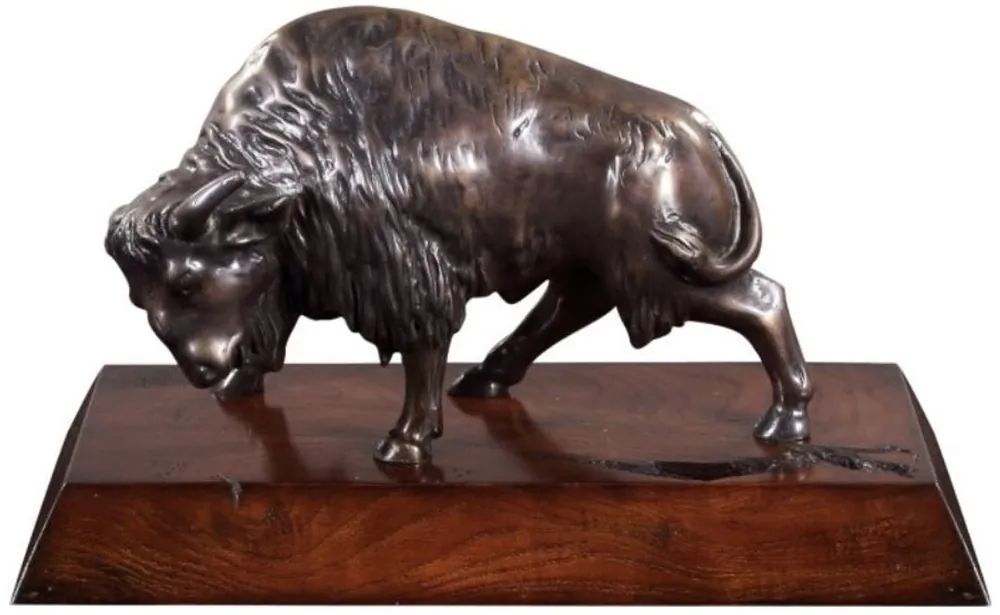 Casa Padrino lusso bronzo bisonte bronzo / marrone 35 x 18 x H. 20 cm - Deco Figurina con Base in Legno di Mogano Highlight