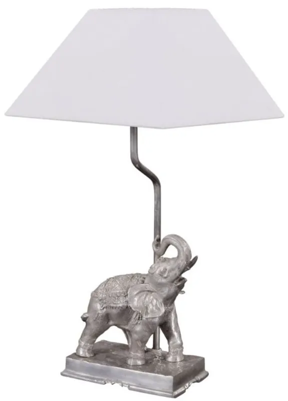 Casa Padrino lampada da tavolo in bronzo elefante placcato argento 35 x 29 x H. 50 cm - Lampada da Tavolo di Lusso con Paralume Bianco Neue Kollektion