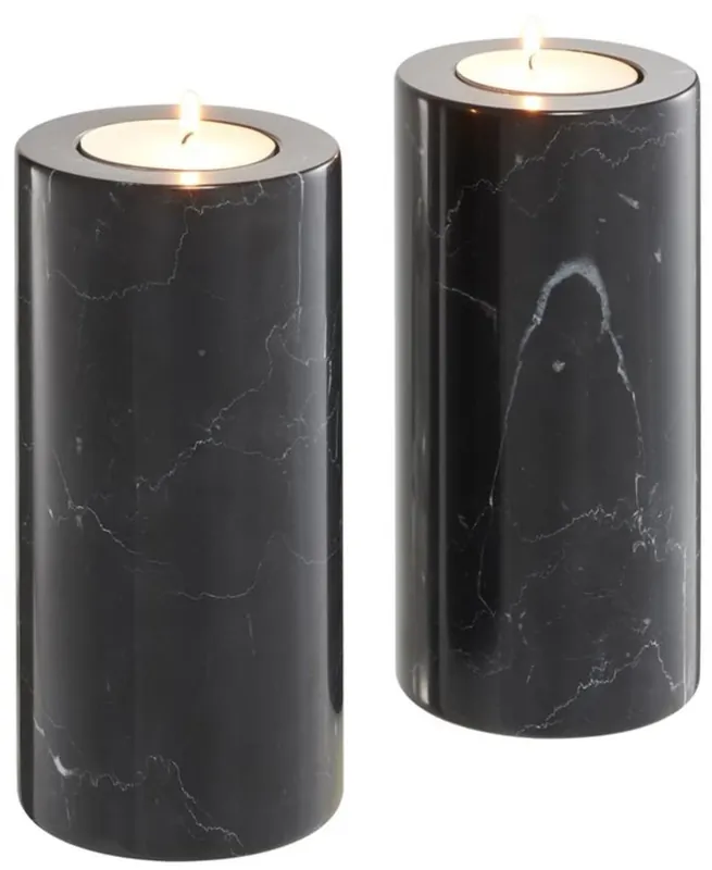 Saisonangebot Casa Padrino set di portacandele in marmo di lusso nero Ø 10 x H. 21 cm - Accessori Decori per Hotel e Ristoranti