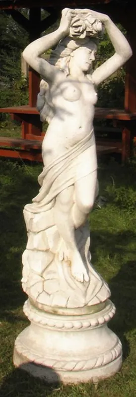 Nur Heute Casa Padrino Art Nouveau Scultura / Statuetta Vergine con Piedistallo Ø 50 x H. 160 cm - Splendido Arredamento da Giardino