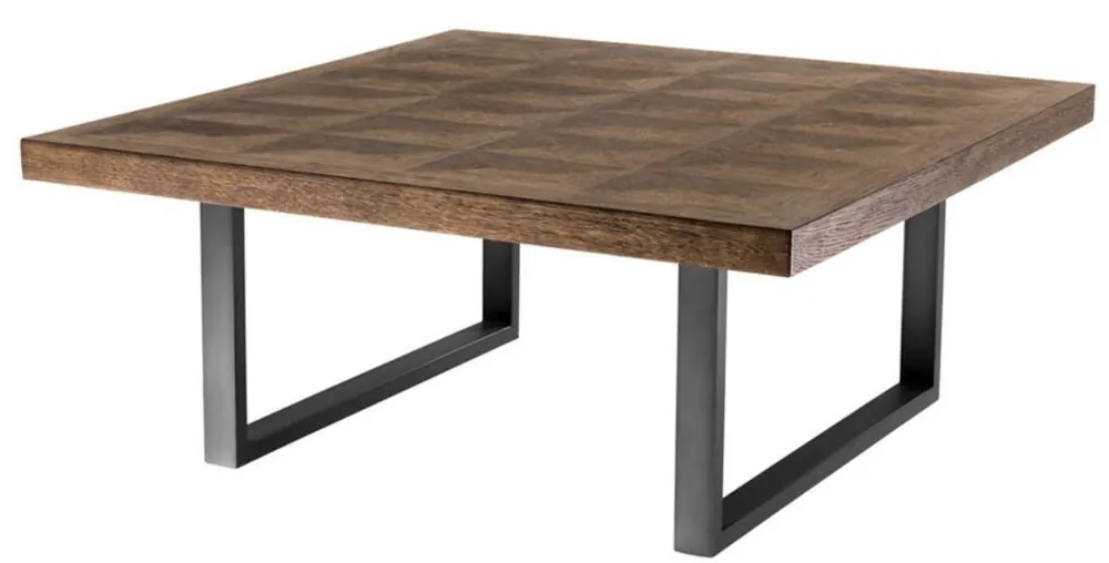 Neu Casa Padrino Tavolino Marrone / Bronzo 100 x 100 x H. 43 cm - Tavolino di Lusso con Piano in Rovere Impiallacciato