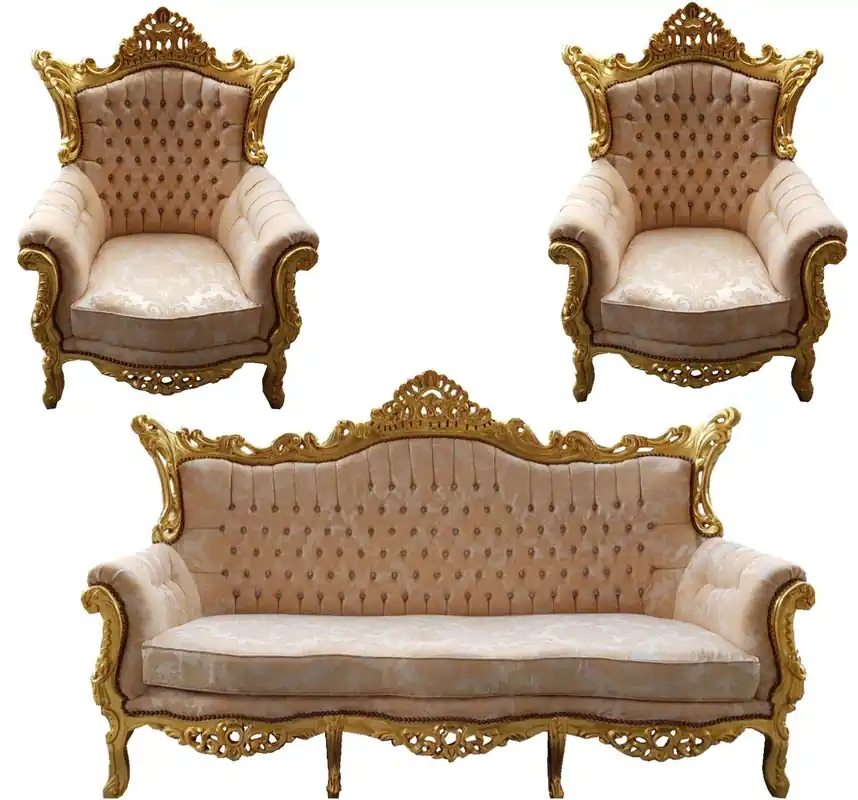Casa Padrino Baroque Living Set Master cream velvet / gold - 3er sofa + 2 armchairs Aktuell