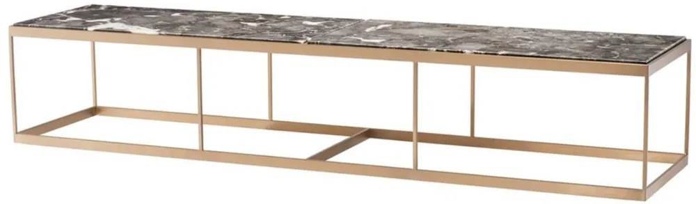 Casa Padrino Tavolino Grigio / Ottone 190 x 45 x H. 35 cm - Tavolino di Lusso in Acciaio Inox con Piano in Marmo Abverkauf
