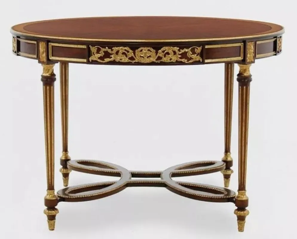 Ausverkauf Casa Padrino tavolo da pranzo barocco di lusso marrone scuro / marrone / oro antico - Tavolo da cucina rotondo in legno massello stile barocco - Mobili per sala da pranzo di lusso stile barocco