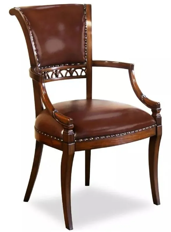 Billig Casa Padrino sedia da pranzo Art Deco di lusso in pelle con braccioli marrone scuro - Sedia da cucina in legno massiccio con vera pelle - Mobili per sala da pranzo in pelle - Mobili Art Deco