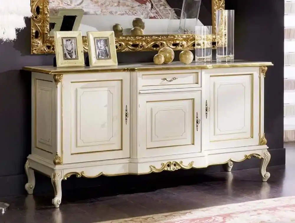 Direktkauf Casa Padrino credenza barocco di lusso bianca / oro - Armadio in legno massello fatto a mano con 3 ante e cassetto - Mobili di lusso in stile barocco - Qualità di lusso - Fatto in Italia