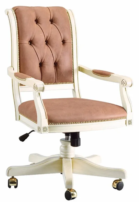Casa Padrino sedia da scrivania Chesterfield barocco di lusso marrone chiaro / bianco / oro - Sedia da ufficio stile barocco - Mobili per ufficio barocco - Fatto in Italia Rabatt