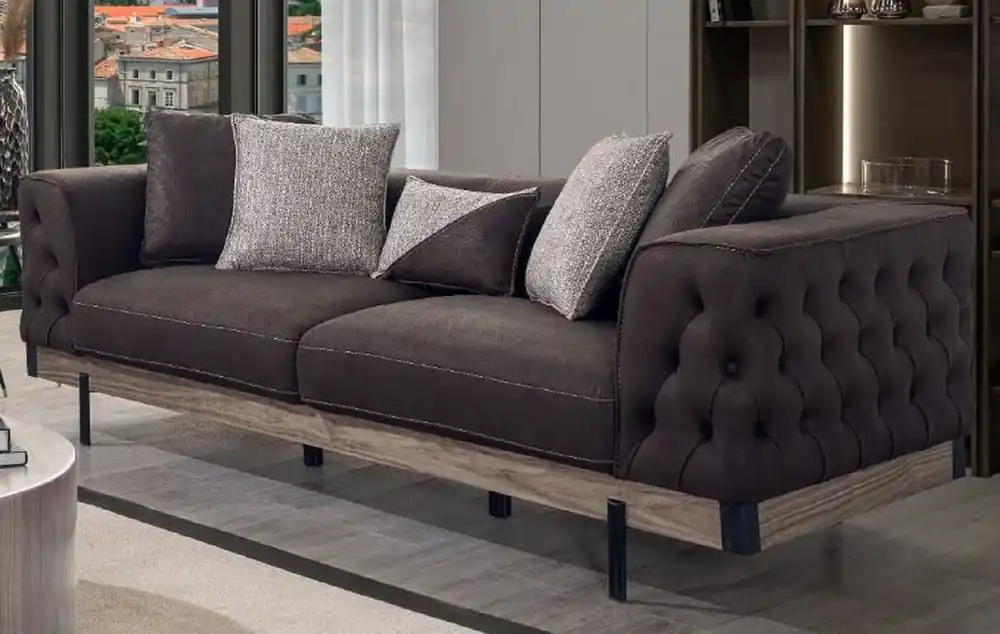 Direkt Vom Hersteller Casa Padrino divano Chesterfield di lusso a 3 posti marrone / nero 240 x 96 x A. 75 cm - Divano da soggiorno - Mobili da soggiorno - Mobili Chesterfield - Mobili di lusso - Arredamento di lusso