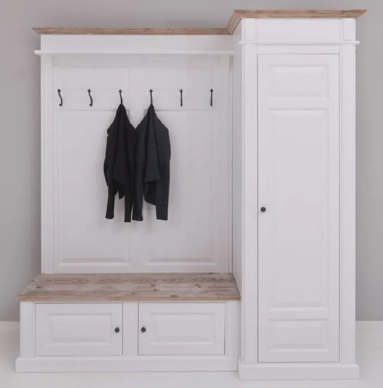 Casa Padrino armadio in legno massello stile country bianco / naturale 205 x 65 x A. 210 cm - Armadio legno massello - Armadio ingresso - Mobili ingresso - Mobili armadio - Mobili stile country Aktuell