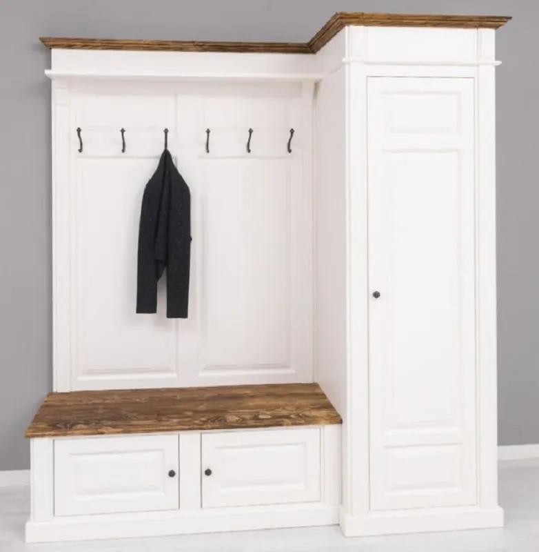 Jetzt Bestellen Casa Padrino armadio in legno massello stile country bianco / marrone 205 x 65 x A. 210 cm - Armadio legno massello - Armadio ingresso - Mobili armadio - Mobili stile country