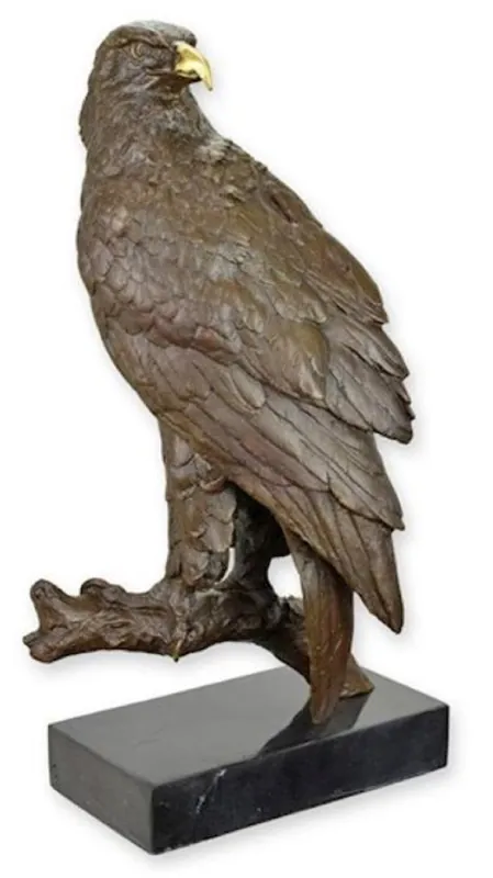 Casa Padrino figura in bronzo di lusso aquila su ramo con base in marmo bronzo / oro / nero 17,1 x 26,3 x A. 46 cm - Scultura in bronzo - Figura decorativa - Accessori decorativi Sale