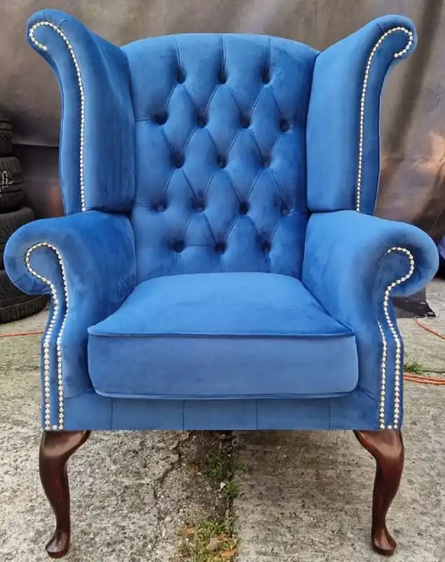 Casa Padrino poltrona Chesterfield di lusso blu / marrone scuro 98 x 90 x A. 110 cm - Poltrona Chesterfield in velluto - Mobili soggiorno - Mobili Chesterfield - Mobili di lusso Mega-Angebot