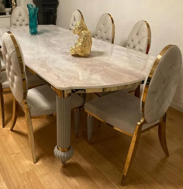 Casa Padrino set di 4 sedie da pranzo Art Deco di lusso grigio / oro 50 x 58 x A. 109,5 cm - Eleganti sedie da cucina - Mobili sala da pranzo - Mobili di lusso - Mobili Art Deco Rabatt