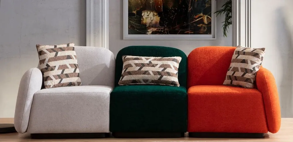 Mega-Angebot Casa Padrino divano a 3 posti di lusso grigio / verde / arancio / nero 275 x 60 x A. 77 cm - Divano soggiorno componibile 3 pezzi - Divano hotel - Mobili soggiorno - Mobili hotel - Mobili di lusso
