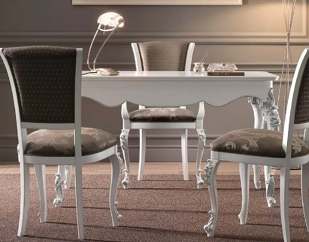 Saisonangebot Casa Padrino segretario barocco di lusso con 3 cassetti bianco / argento - Scrivania fatta a mano stile barocco - Mobile per ufficio di lusso stile barocco - Qualità di lusso - Fatto in Italia