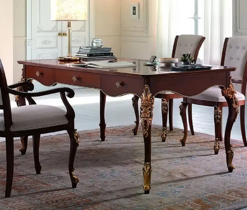 Casa Padrino scrivania barocco di lusso con 3 cassetti marrone / oro - Tavolo da ufficio fatto a mano in stile barocco - Mobile per ufficio di lusso stile barocco - Fatto in Italia Letzte Chance
