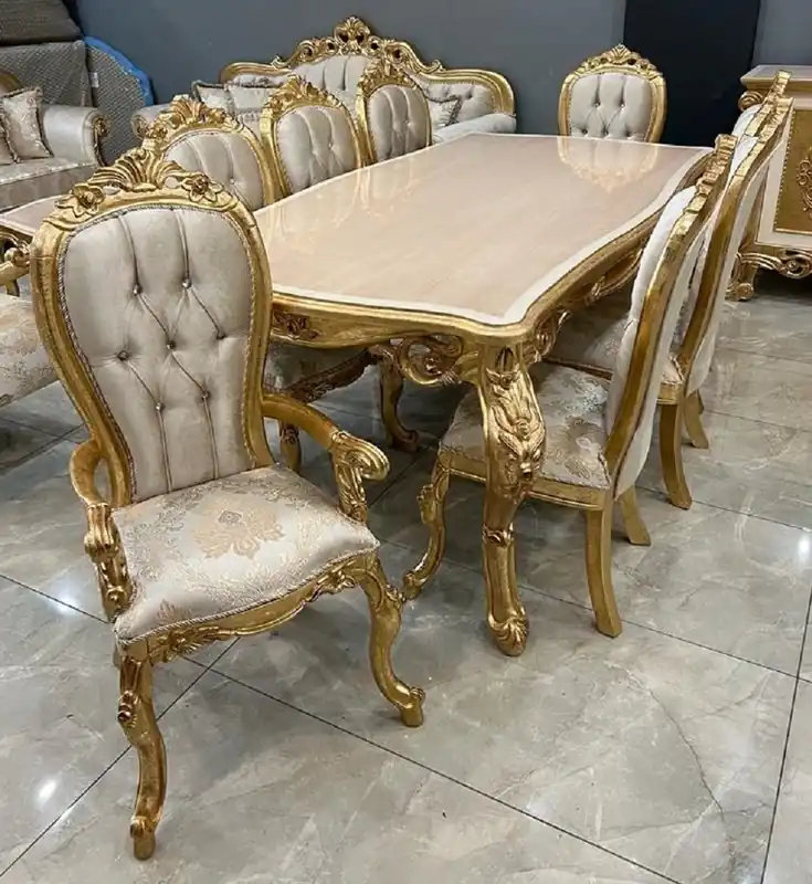 Casa Padrino set da sala da pranzo barocco di lusso beige / bianco / argento / oro - 1 Tavolo da Pranzo Barocco e 8 Sedie da Pranzo Barocco - Mobili per sala da pranzo di lusso in stile barocco Mega-Angebot