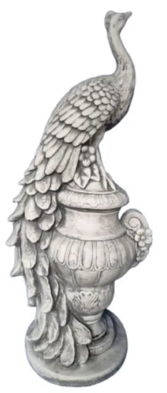Top-Seller Casa Padrino scultura Art Nouveau del giardino barocco pavone su vaso grigio A. 82 cm - Magnifica figura di pietra decorativa da giardino - Accessori decorativi da giardino barocchi