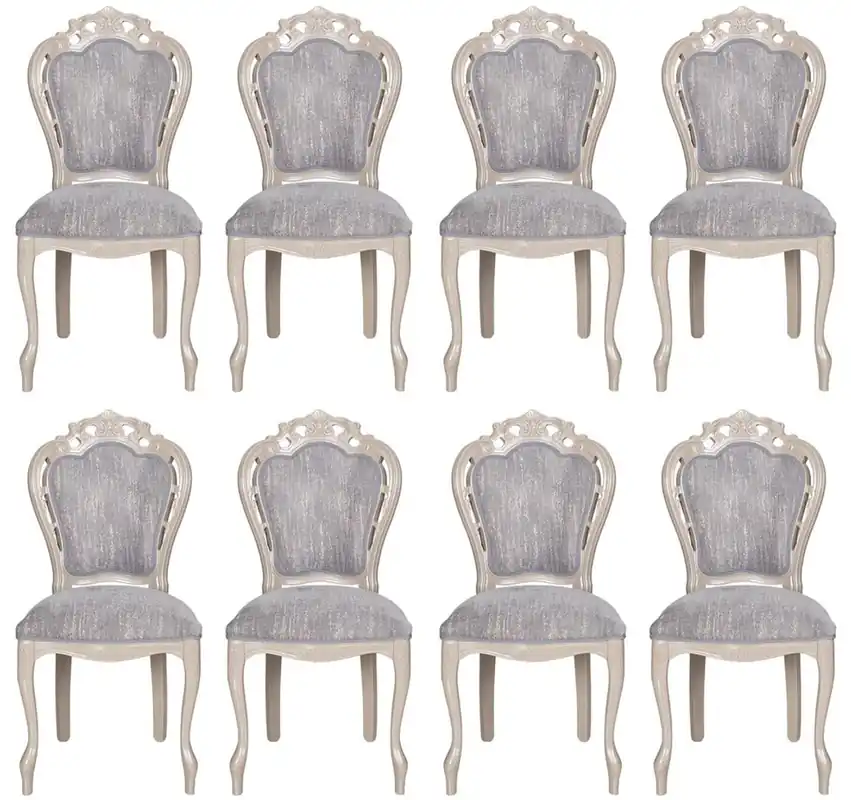 Heißes Angebot Casa Padrino set di 8 sedie da pranzo barocco di lusso grigio / beige lucido 49,5 x 57 x A. 102,5 cm - Sedie da cucina stile barocco - Magnifici mobili per sala da pranzo di lusso in stile barocco