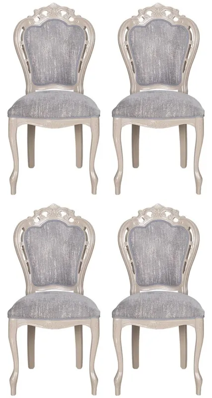 Casa Padrino set di 4 sedie da pranzo barocco di lusso grigio / beige lucido 49,5 x 57 x A. 102,5 cm - Sedie da cucina stile barocco - Magnifici mobili per sala da pranzo di lusso in stile barocco Solange Der Vorrat Reicht