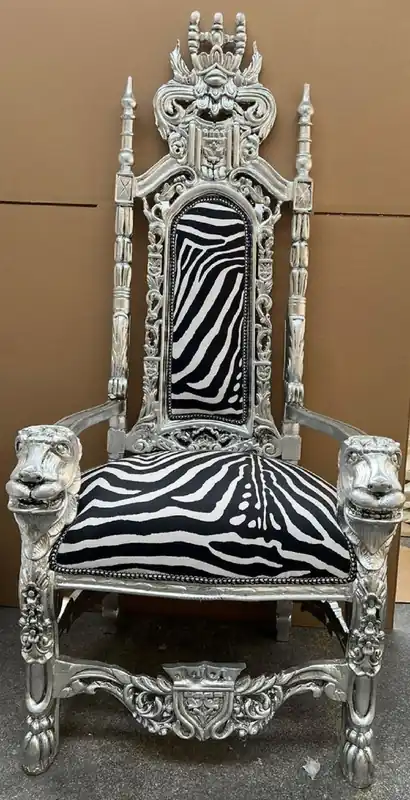 Direkt Vom Hersteller Casa Padrino poltrona trono barocco nero / bianco / argento - Poltrona king barocco con tessuto in velluto dal design zebrato - Poltrona da matrimonio barocco - Mobili barocchi