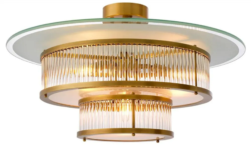 Billig Casa Padrino lampada di copertura di lusso ottone antico / bianco Ø 75 x A. 30,5 cm - Lampada di copertura rotonda - Lampade di copertura di lusso - Qualità di lusso
