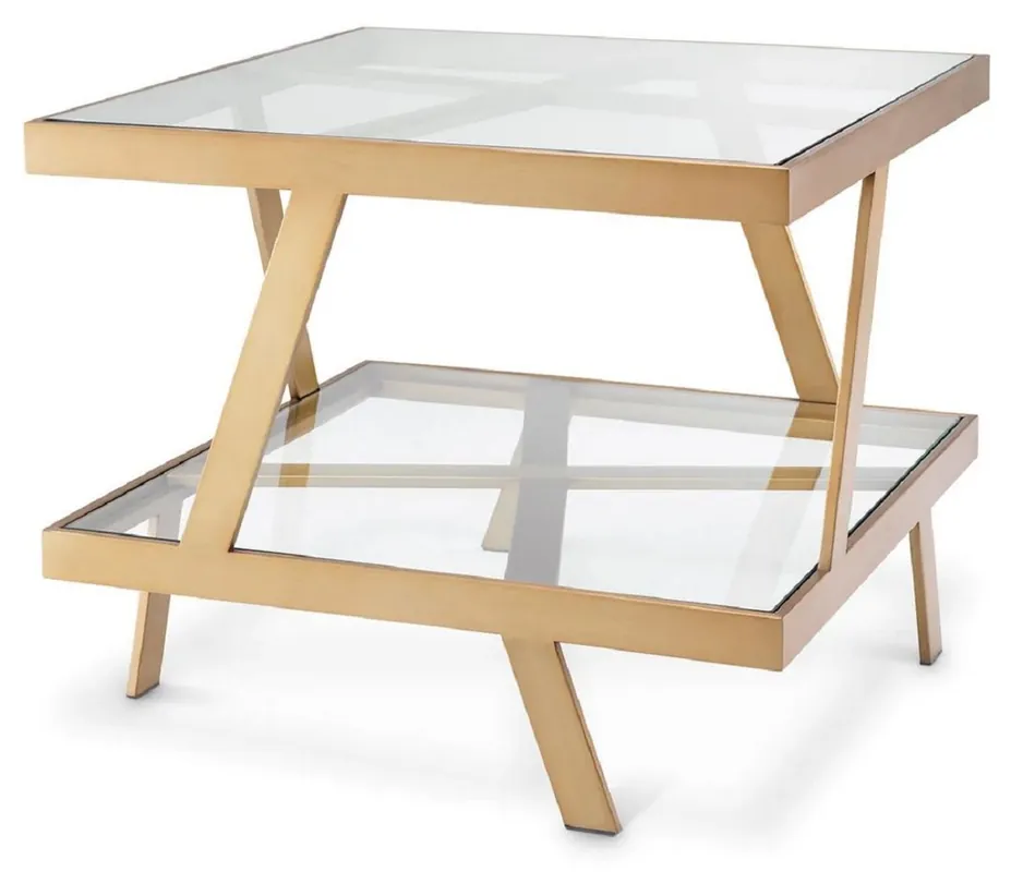 Casa Padrino tavolino di lusso ottone 60 x 60 x A. 50,5 cm - Tavolo quadrato in acciaio inox con piani in vetro - Mobili per soggiorno - Mobili di lusso - Qualità di lusso Knallerangebot