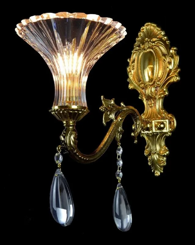 Sale Casa Padrino lampada da parete a LED in cristallo barocco di lusso oro 15 x 37 x A. 37 cm - Lampada da parete in stile barocco con paralume in vetro e pendenti in cristallo - Luci barocche