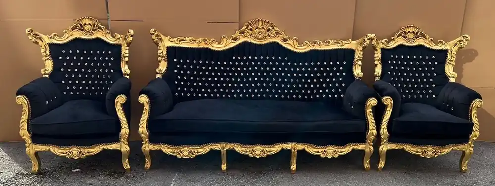 Casa Padrino set da soggiorno barocco di lusso nero / oro - 1 Divano Barocco e 2 Poltrone Barocche - Mobili barocchi - Mobili soggiorno in stile barocco Jetzt Kaufen