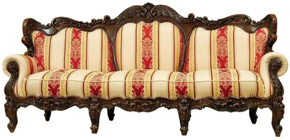 Nur Für Kurze Zeit Casa Padrino divano barocco di lusso con strisce crema / giallo / rosso / marrone scuro - Divano da soggiorno a righe in stile barocco - Mobile da soggiorno barocco - Nobile e magnifico
