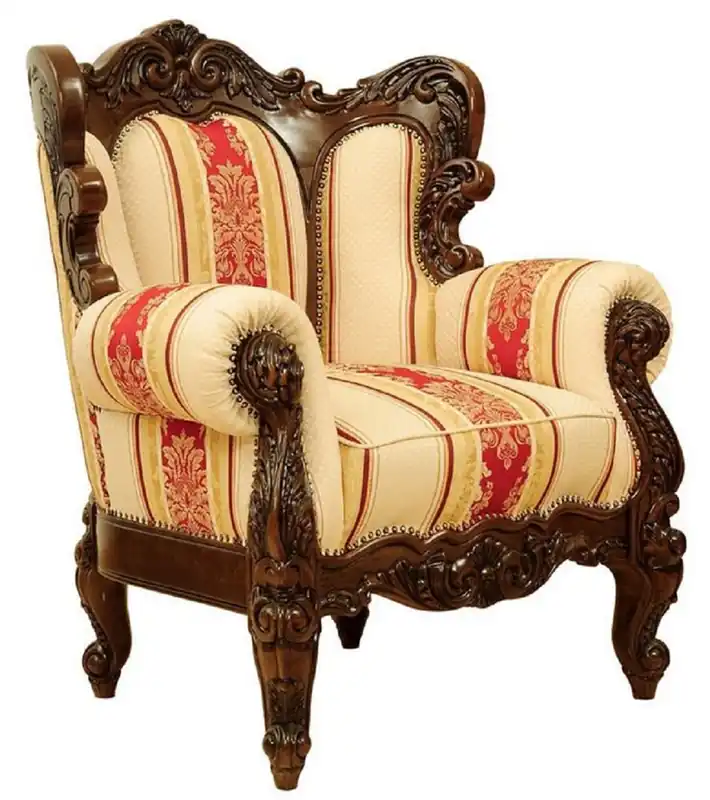 Casa Padrino poltrona barocco di lusso con strisce crema / giallo / rosso / marrone scuro - Poltrona da soggiorno a strisce in stile barocco - Mobili da soggiorno barocchi - Nobile e magnifico Versand Am Gleichen Tag