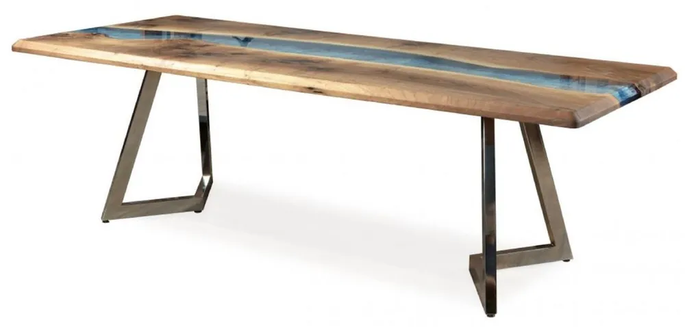 Markenware Casa Padrino tavolo da pranzo di lusso marrone / blu / argento 250 x 100 x A. 76 cm - Tavolo da cucina con resina epossidica - Mobili sala da pranzo - Mobili in resina epossidica - Mobili di lusso