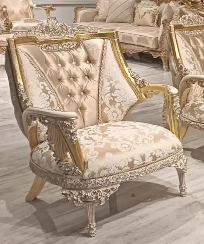 Casa Padrino poltrona da soggiorno barocco di lusso con motivo oro / bianco - Poltrona in stile barocco fatta a mano - Mobili da soggiorno di lusso in stile barocco - Mobili barocchi Schnäppchen