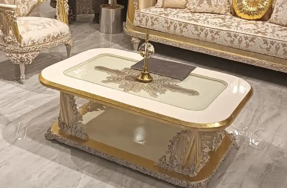 Casa Padrino tavolo da soggiorno barroco de lujo bianco / oro - Tavolo da soggiorno in legno massello fatto a mano in stile barocco - Magnifico mobile da soggiorno barocco Garantierte Lieferung