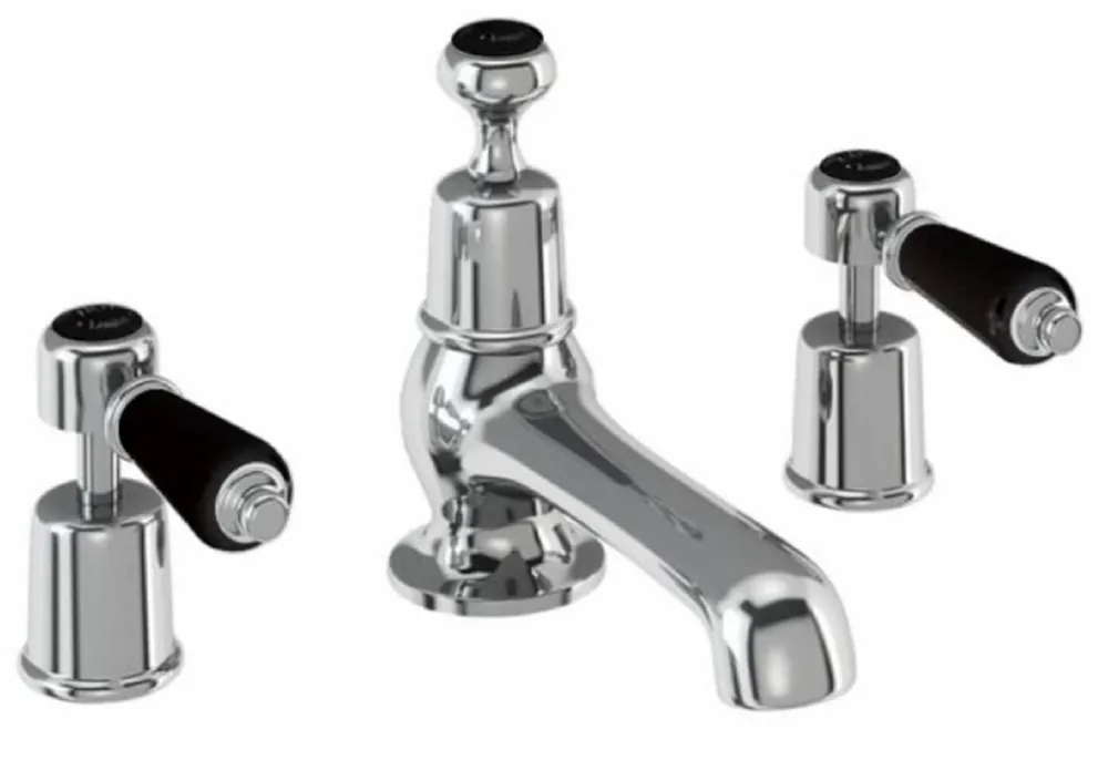 Billig Casa Padrino miscelatore a tre fori per lavabo di lusso argento / nero - Rubinetto per lavabo da bagno di lusso - Accessori da bagno
