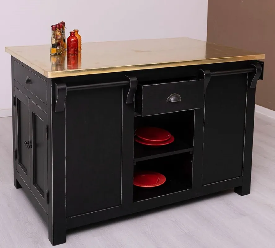 Neu Casa Padrino isola da cucina in stile country shabby chic con piano zincato nero antico / oro 135 x 85 x A. 90 cm - Armadio sala da pranzo in legno massello - Mobile sala da pranzo stile country