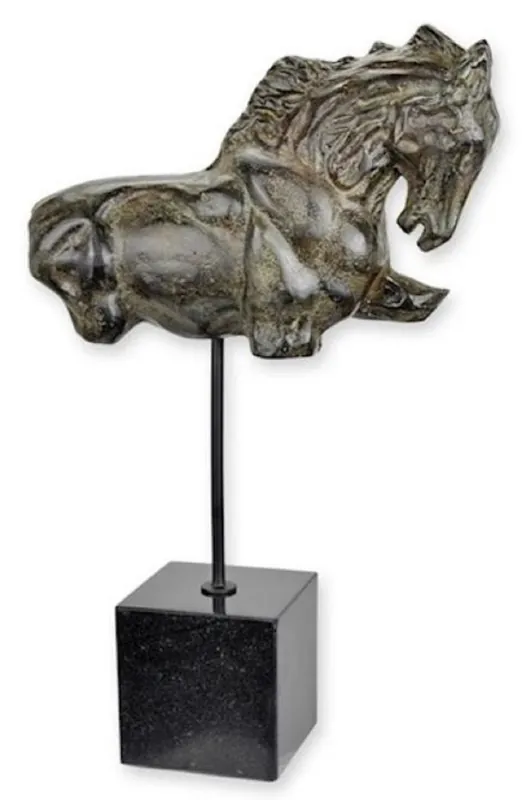Finale Aktion Casa Padrino scultura decorativa di lusso in alluminio torso di cavallo grigio antico / nero 28,5 x 10,8 x A. 45,5 cm - Figura decorativa in alluminio con base in marmo - Decorazione scrivania