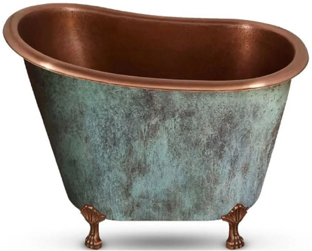 Schneller Versand Casa Padrino vasca da bagno in rame Art Nouveau di lusso verde menta antico / rame 124,5 x 79,5 x A. 83,1 cm - Vasca da bagno retrò autoportante - Mobili da bagno in rame rustici