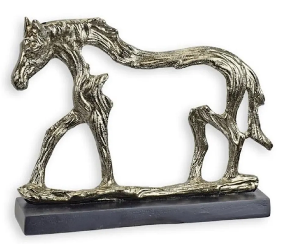 Begrenztes Angebot Casa Padrino scultura decorativa di lusso in alluminio cavallo argento / grigio 27,8 x 6,5 x A. 21,2 cm - Figura in alluminio con base in legno - Decorazione del soggiorno della scrivania
