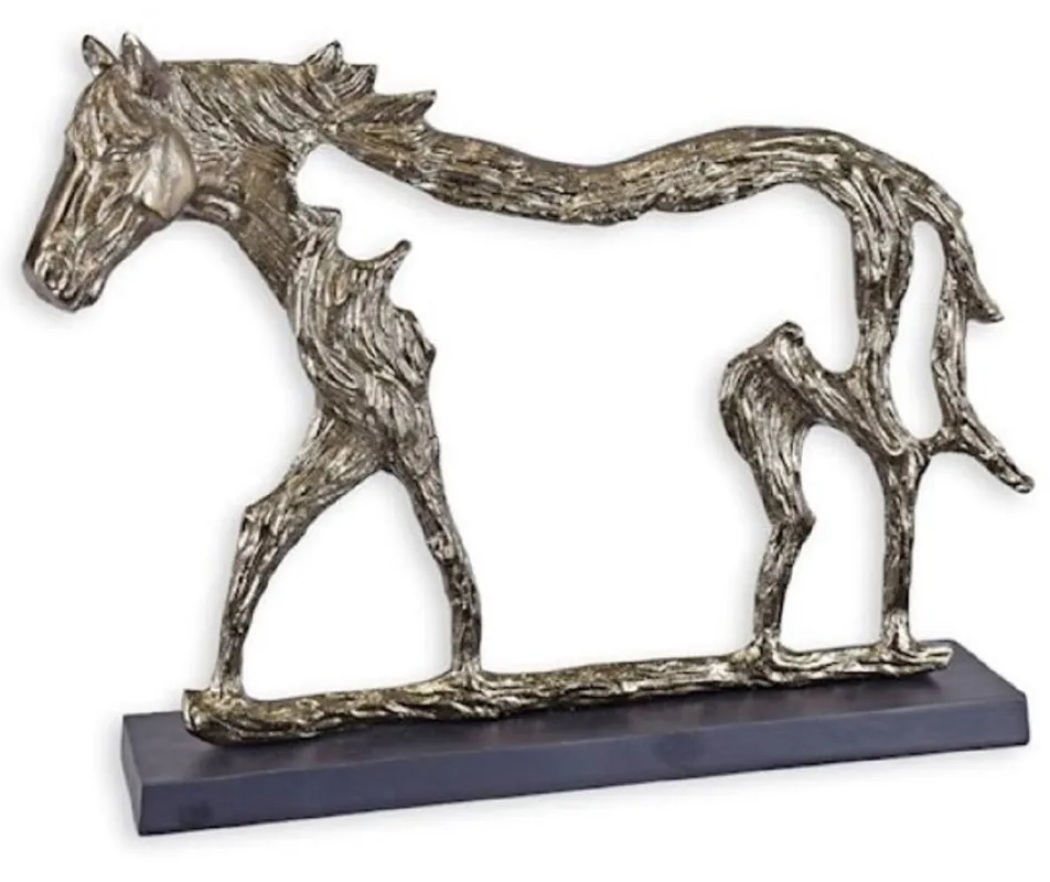 Knallerangebot Casa Padrino scultura decorativa di lusso in alluminio cavallo argento / grigio 58,7 x 11,5 x A. 43,2 cm - Figura in alluminio con base in legno - Decorazione del soggiorno della scrivania