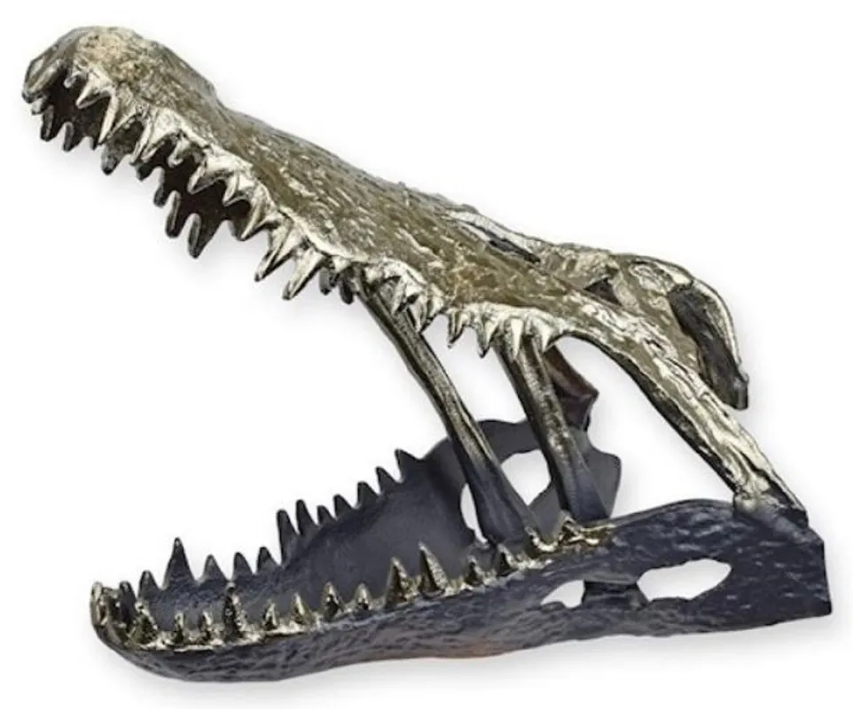 Wochenendangebot Casa Padrino scultura decorativa di lusso in alluminio teschio di coccodrillo argento / nero 36 x 24,2 x A. 30 cm - Figura decorativa in alluminio - Decorazione del soggiorno della scrivania
