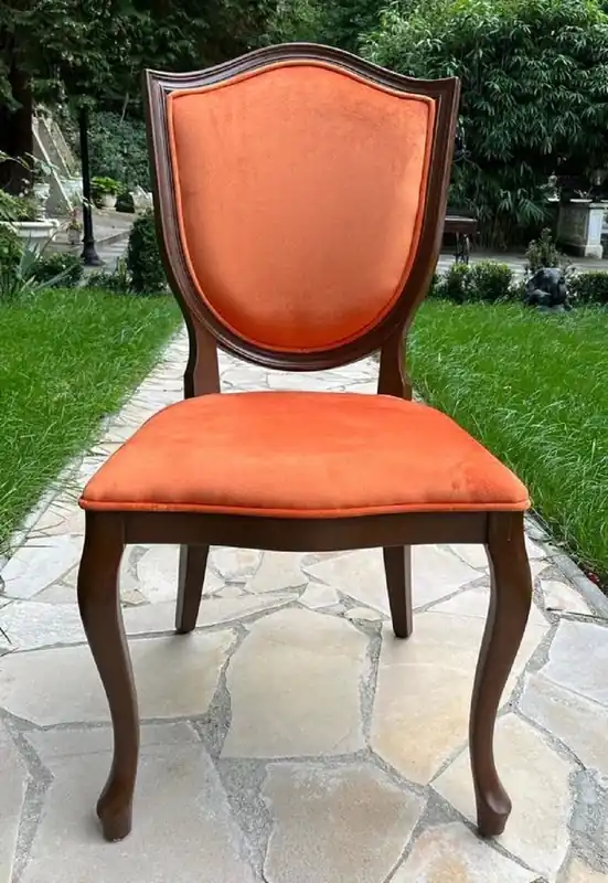 Bestseller Casa Padrino sedia da pranzo Art Deco di lusso in velluto arancione / marrone - Sedia in legno massello Art Deco - Mobili per sala da pranzo Art Deco - Mobili di lusso in stile Art Déco