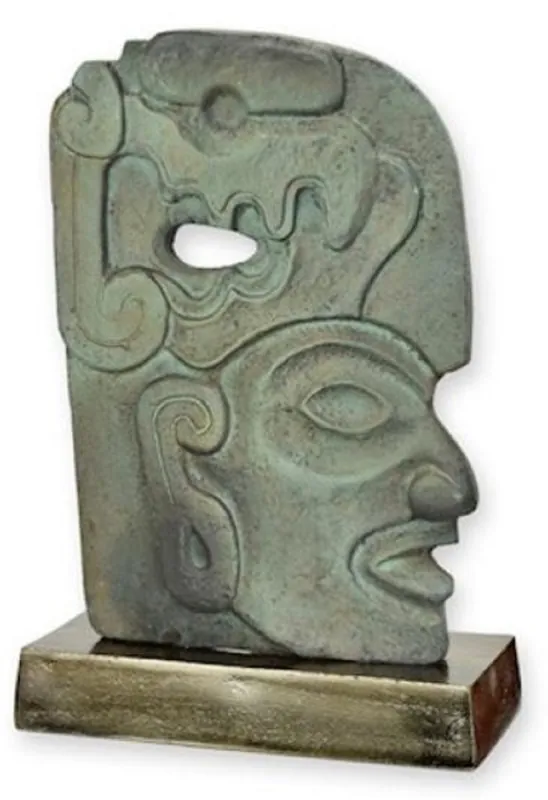Ausverkauf Casa Padrino scultura decorativa di lusso in alluminio faccia di maya verde menta antico / grigio / oro 24 x 10,4 x A. 35,4 cm - Figura decorativa in alluminio - Decorazione della scrivania