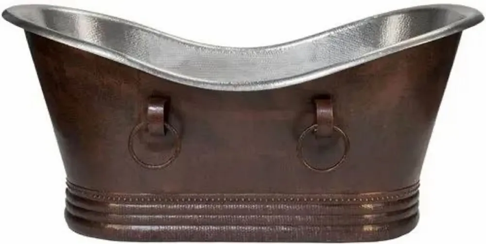 Casa Padrino vasca da bagno in rame Art Nouveau di lusso bronzo / argento 170 x 72 x A. 72 cm - Vasca da bagno retrò autoportante - Mobili da bagno in rame rustici Letzte Chance