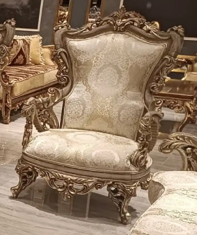Sonderaktion Casa Padrino poltrona da soggiorno barocco di lusso con motivo oro / grigio - Poltrona in stile barocco fatta a mano - Mobili da soggiorno di lusso in stile barocco - Mobili barocchi