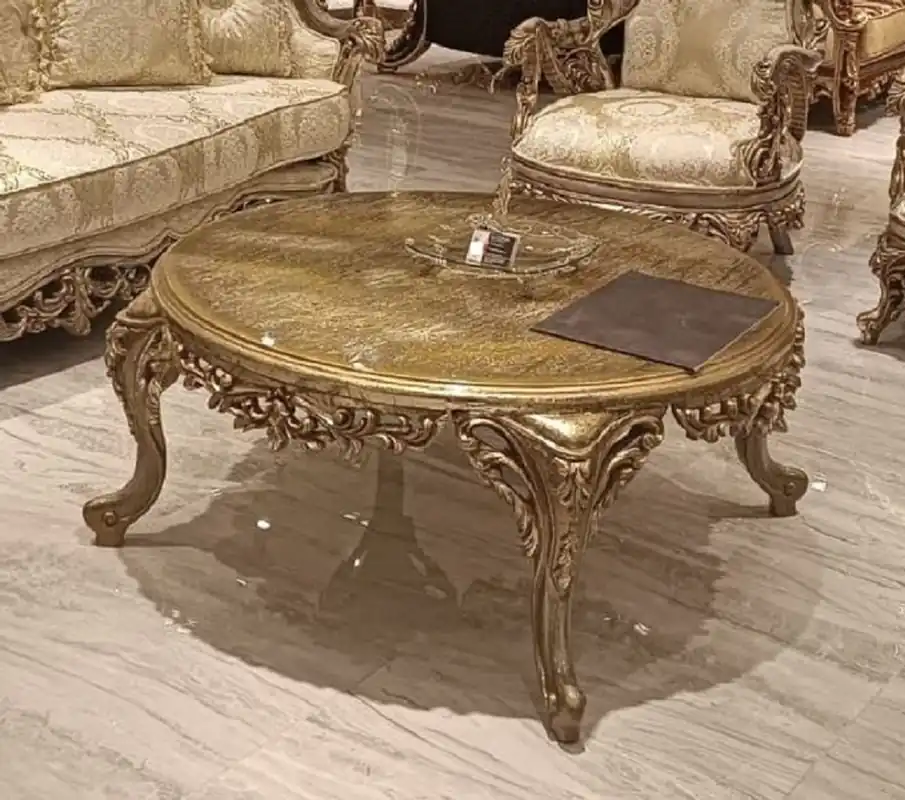 Bestpreis Casa Padrino tavolo da salotto barocco di lusso oro - Tavolo da soggiorno rotondo in legno massello in stile barocco - Mobili barocchi - Mobili di lusso in stile barocco